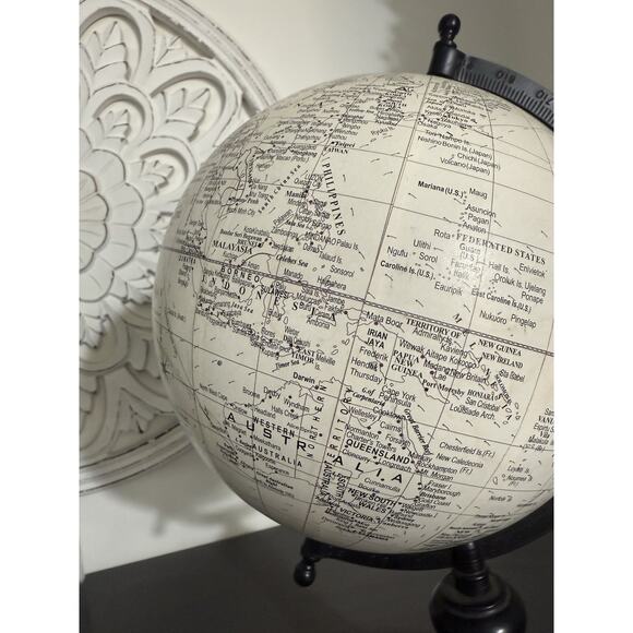 15” WORLD MAP GLOBE Tabletop HOME /OFFICE Decor w/Metal STAND Black Tone Print - Picture 2 of 4